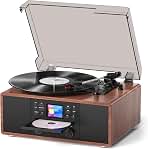 10-in-1 Vinyl Record Player with Bluetooth, 3-Speed Turntable, CD Music Multimedia Music Center, Built-in Stereo Speakers, USB/SD, Internet Radio, Alarm, Color Display, RCA Output & MP3 Recording