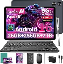 10 inch Tablet with Keyboard - 2026 Gemini AI Android 16 Tablet,Green Case | 26GB+256GB+2TB Expand, Electronic Tablet PC with 8-Core, 5G WiFi, 8000mAh, GMS, GPS, 2-in-1 Tablet with Case/Mouse/Stylus