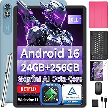 10 inch Tablet with Keyboard, 2026 Gemini AI Android 16 Tablet, 24GB+256GB+2TB Expand, Electronics Tablets with 8-Core, 8000mAh, 5G WiFi, GPS, GMS, 2 in 1 Tablet PC with Case/Mouse/Stylus(Black Case)