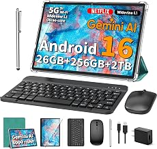 10 inch Tablet with Keyboard - Android 16 Tablet with 24GB+256GB+2TB Expand | 2026 Gemini AI Tablet PC with 8-Core, 5G WiFi, 8000mAh, GMS, GPS, 2-in-1 Electronic Tablet with Case, Mouse, Stylus (Pink)