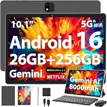 10 Inch Tablet with Keyboard, Gemini AI Android 16 Tablet with 26GB+256GB