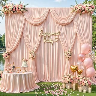 10 x 10ft Blush Pink Backdrop Curtains, Baby Pink Wrinkle Free Draping Fabric Wedding Birthday Baby Bridal Shower Graduation Party Drapes for Backdrop Photography Photo Booth Background Decoration