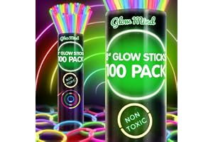 100 Glow Sticks Bulk Party Pack, 8" Halloween Glow Bracelets and Necklaces | Ultra bright neon glow in the dark party supplies with connectors for kids, camping, pool parties and weddings