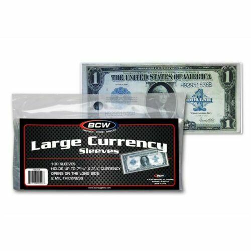 100 Soft Banknotes Sleeves Large Size US Currency Notes BCW Ultra Thin Holders