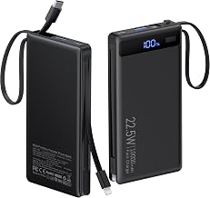 10000mAh Portable Charger Built-in 2 Cables,22.5W PD 40% Thinner Power Bank