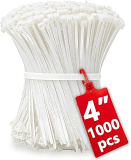 1000pcs Small White Zip Ties 4 Inch, Mini Cable Ties Tiny Zipties 4 In Micro Self Locking Plastic Clear Tie Wraps Thin Wire Ties for Cable Management