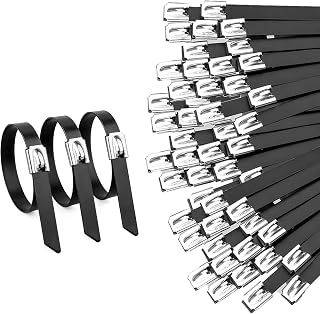 100PCS Cable Ties,0.18X15.75 Inch Heavy Duty Black Metal Zip Ties | 304 Stainless Steel Zip Ties, 264LBS High-strength,Self-locking Secure Fastening,Ideal for Outdoor,Fence, Exhaust Wrap Etc