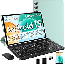 10.1" Android 15 Tablet, 30GB+128GB, 8000mAh, Tablets with Keyboard, Green | 2-in-1 Tablet PC, 1TB Expand, 10.1 Inch HD IPS, Metal Body, Keyboard Mouse, Gemini AI, Widevine L1, WiFi 6, Electronic Tablet