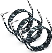 10FT 3 Pack Guitar Cable, 1/4 Inch Right-Angle TS Instrument Cord, Low Noise Audio Cable for Electric Guitar, Bass, Keyboard, Amplifier, Black & Blue