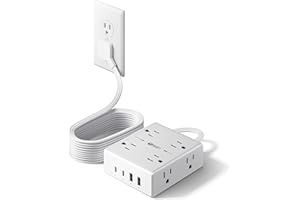 10Ft Extension Cord with Multiple Outlets, Flat Plug Surge Protector Power Strip 10 Ft Long Cord, 8 Outlets & 4 USB Ports (2 USB C), Desk Charging Station for Home Office, College Dorm Room Essentials