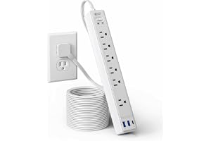 10Ft Flat Extension Cord with Multiple Outlets, Surge Protector Power Strip | SUPERDANNY Flat Plug Power Strip with 6 Outlets & 3 USB, Charging Station for Home, Office, College Dorm Room Essentials