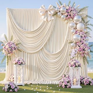 10ft x 10ft Beige Backdrop Curtains, Cream Beige Drapes for Backdrop Draping Fabric Baby Bridal Shower Graduation Wedding Birthday Party Photo Booth