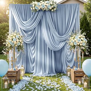 10ftx12ft Dusty Blue Backdrop Curtains for Parties, Wrinkle Free Polyester Photo Backdrop Drapes 2 Panels 12 ft Long Back Drop Cloth Drapery for Wedding Birthday Photography Background Party