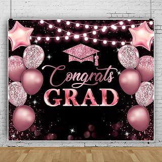 10x10ft Graduation Backdrop Black and Rose Gold Congrats Grad Photo Background for Photography 2026 Congratulations Graduates Party Decorations Large Banner Studio Photo Booth Props