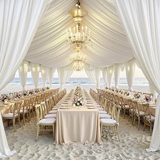 10x40ft Ivory Ceiling Drapes, 2 Panels 40ft Height Wrinkle-Free Tent Draping Curtains for Wedding Party Tent Canopy Arch Backdrop Decorations