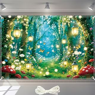 10x6.5ft Enchanted Forest Backdrop Fairy Garden Background with Ribbon