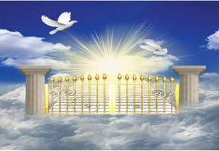 10x6.5ft Heaven Backdrop Gate of Heaven Paradise Gate Photography Background for Kids Baby Shower Baptism Banner Stairs to Heaven Blue Sky White Clouds Bird of Peace Easter Church Events Props