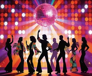 10x8ft Disco Music Backdrop Neon Glow 70s 80s 90s Stage Backdrops for Party Decorations Vintage Lights Background Photo Background Party Banner