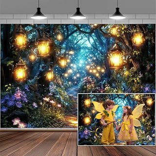 10X8FT Fairy Tale Enchanted Forest Photography Backdrop for Girl Green Woodland Flower Light Lantern Brick Road Party Background Kids Birthday Party Decorations Baby Shower Banner Photo Booth Props