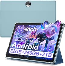 11" Android 16 Tablet 32GB RAM 256GB ROM 2T Expand with Blue Case