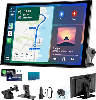 11'' Wireless CarPlay & Android Auto Screen for Car, Full Laminated HD Touchscreen, 4K Dash Cam, 1080P Rear Camera, 5GHz WiFi, Bluetooth 5.0, FM/AUX, Phone Mirroring, Voice Control, 64GB Card Included