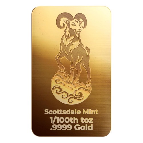 1/100 oz .9999 Gold Bar - Lunar Year of the Goat Gold Bullion Bar #A773