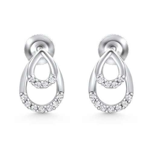 1/10ct Diamond Pear Shape Dangle Petite Earrings 14k White Gold 10.5mm Tall