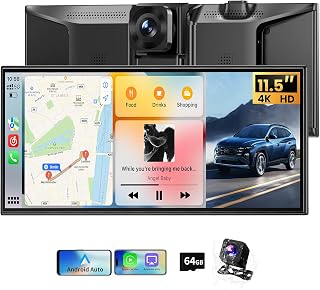 11.5" Extra Large Wireless Apple CarPlay Screen for Car, 4K Portable Car Play Screen & Android Auto HD Touch Screen, Dash Cam Front and Rear, App Control, Mirror Link, Voice Control, GPS, Bluetooth