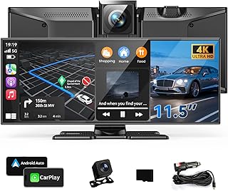 11.5" Wireless Carplay Screen for Car, Portable A pple Carplay & Android Auto Touch Screen, 4K Dash Cam/App Control/1080p Backup Camera/Mirror Link/Voice Control/GPS/Bluetooth,for All Vehicles