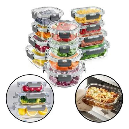 12 Contenedores Tapers Tuppers Vidrio Herm&eacute;ticos Cocina Transparente