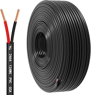 12 Gauge Wire 2 Conductor Electrical Wire, 12 AWG 3.3mm&sup2; Wire PVC Cord, 12V/24V DC Low Voltage/Copper-clad Aluminum(CCA)/Flexible/2 Wire for Automotive Wire LED Strips Lamp Lighting Marine(9.2M/30FT)