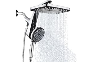 12" High Pressue Rain Shower Head with Handheld, 9 Sprays Hand Showerhead | Shower Heads with Handheld Spray Combo, Dual Head, Built-in Magnetic Docking, Power Jets, 59" Shower Hose, Chrome 1.8GPM