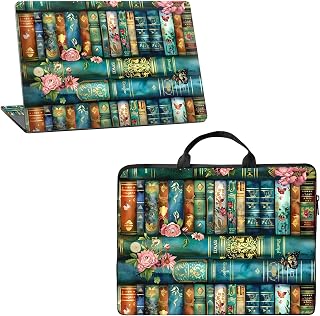 12 inch Laptop Sleeve with Laptop Skin Sticker Combo &ndash; Waterproof Slim Laptop Case with Premium Zipper, Portable Notebook Bag for MacBook & Tablet Devices, Art Bookshelf