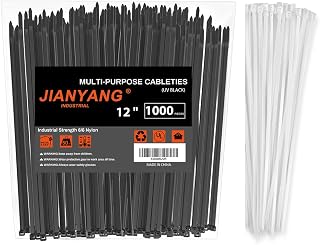 12 Inch Zip Ties (Bulk 1000 Pack Black & 100 Pack White),50LBS Tensile Strength Heavy Duty Cable Wire Ties With Self-Locking Adjustable Durable Nylon Tie Wraps for Indoor Outdoor (10 Pack Mount)