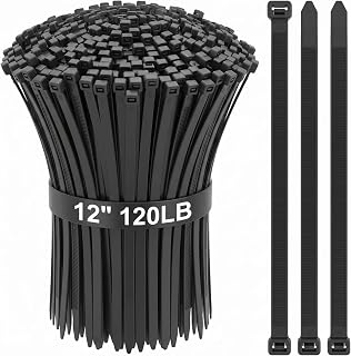 1200 Pcs 12 Inch Heavy Duty 120 lbs Tensile Strength Zip Ties, Black Nylon Cable Ties for Indoor Outdoor Wire Management (1200)