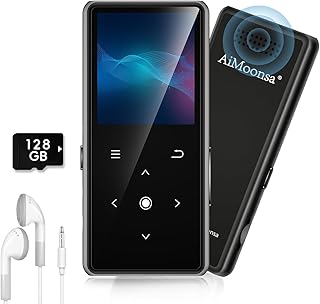128GB MP3 Player with Bluetooth 5.2, AiMoonsa Music Player with Built-in HD Speaker, FM Radio, Voice Recorder, HiFi Sound, E-Book Function, Earphones Included