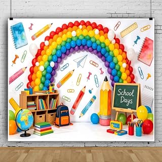 12x10ft Back to School Photography Backdrop Rainbow Balloon White Wall
