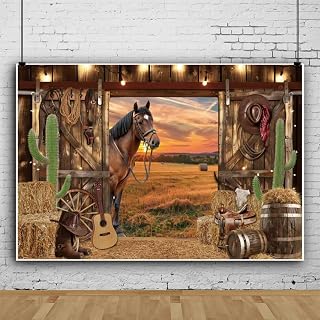 12x8ft Western Backdrop Barn Door Cowboy Backdrops for Photography Western Party Decorations Glitter Wild West Saloon Rodeo Background Large Banner Photo Booth Horse Theme Birthday Baby Shower