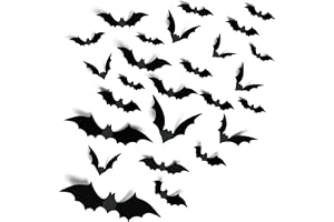 140Pcs 3D Bats Halloween Decorations Realistic PVC Wall Decor | Black Scary Bat Stickers, DIY Party Supplies, Indoor Bathroom Creepy Home Decor