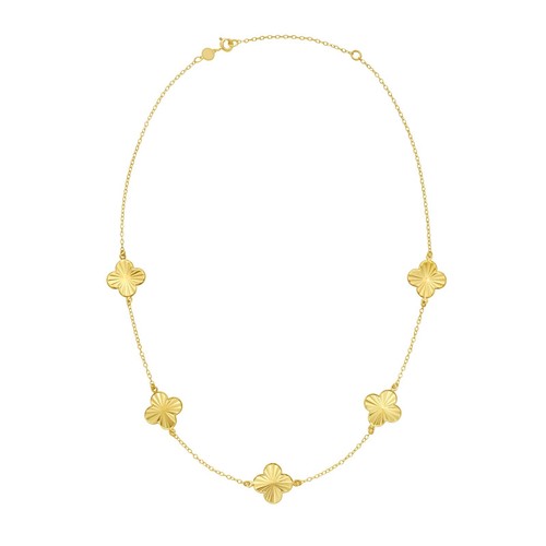 14k 18" Yellow Gold Clover Flower Chain Link Necklace - 5 stations 4 Grams