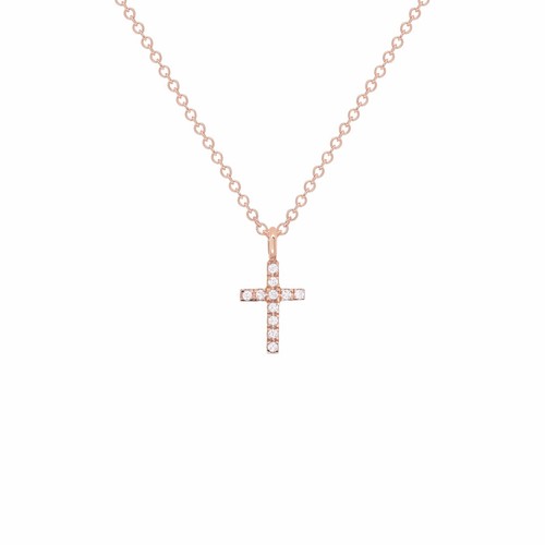 14k Rose Gold 0.04ctw Diamond Cross Pendant Small Religious Charm