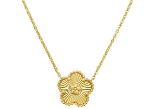 14k Yellow Gold 12MM Radiating Flower Charm PENDANT with 18" Cable Chain 2.6 Gr