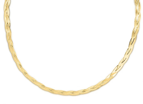 14k Yellow Gold 3.2 MM 7" Braided Flexible HERRINGBONE Chain Bracelet 1.8 Grams