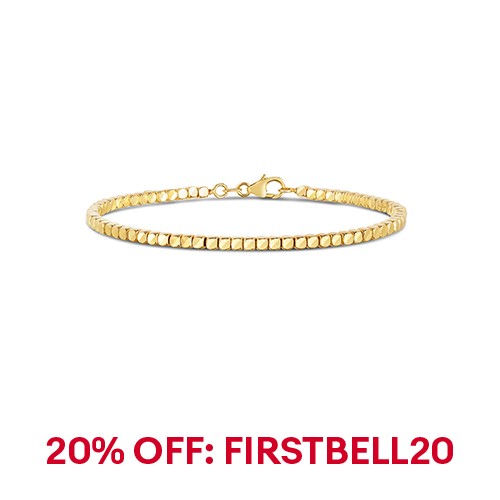 14k Yellow Gold 6.75" Cubed BEAD  Link Bangle Bracelet 2.5 mm 5.3 Grams