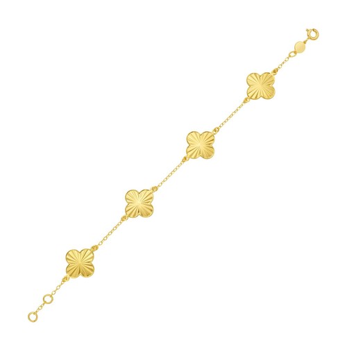 14k Yellow Gold 7.25" Clover Flower Chain Link Bracelet - 4 stations 2.9 Grams