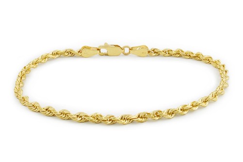 14k Yellow Gold 8" Mens Solid Diamond Cut Rope Chain Bracelet 2.5 MM 3 Grams