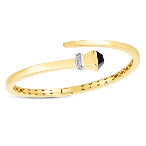 14k Yellow Gold Nail Cuff Hinged Wrap Bangle Bracelet  0.05CT Dia 3.5mm 10 Grams