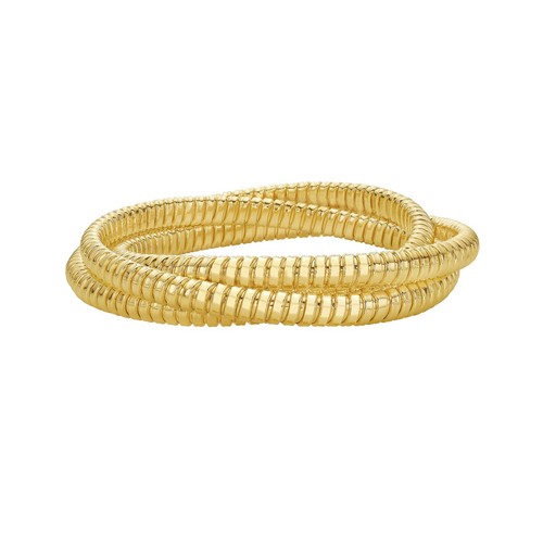 14k Yellow Gold Slip On Slinky Tubogas Triple Coil Stretch Bangle/Bracelet 35Gr
