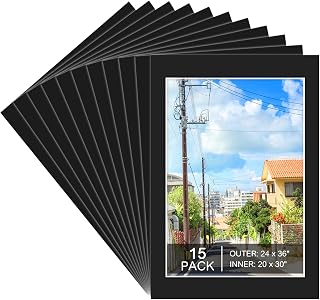 15 Pack 24x36 Black Picture Mats, Frame Mattes for 20x30 Pictures Display Photo Frame Mat Core Bevel Cut Mat Board Show Kit for Photos, Prints, Artworks