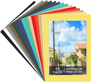 15 Pack 24x36 Picture Mats, Mixed Colors Frame Mattes for 20x30 Pictures Display Photo Frame Mat Core Bevel Cut Mat Board Show Kit for Photos, Prints, Artworks